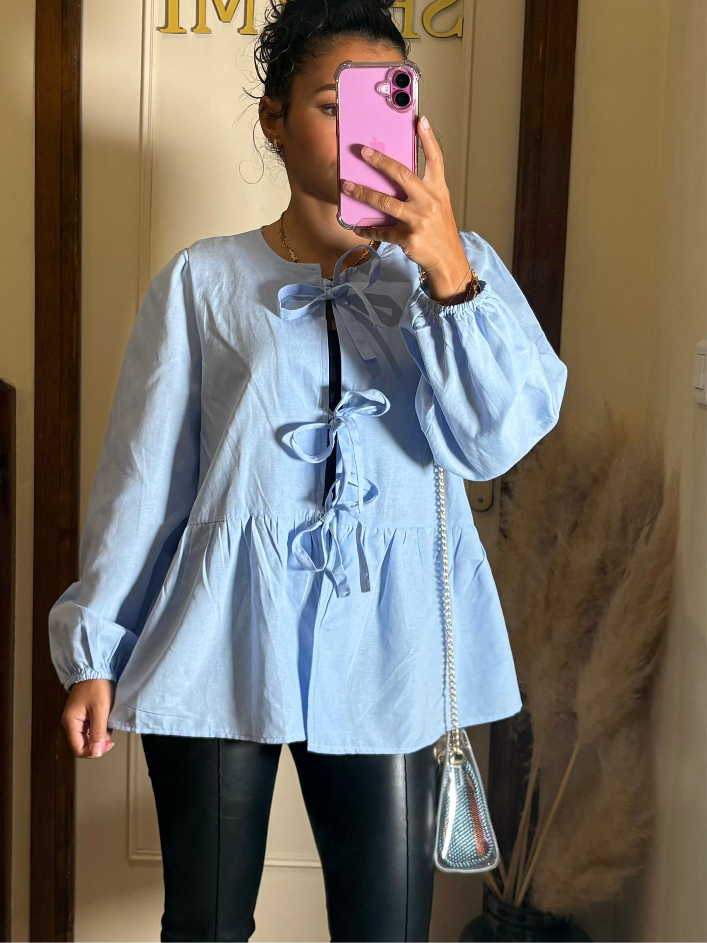 Blouse à nouer bleu